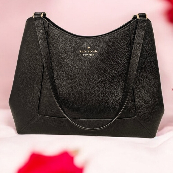 kate spade Handbags - NWOT Kate Spade Lena Large Triple Compartment Black Pebbled Leather Shoulder Bag